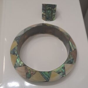 Elegant Abalone Shell Bangle and Ring Set
